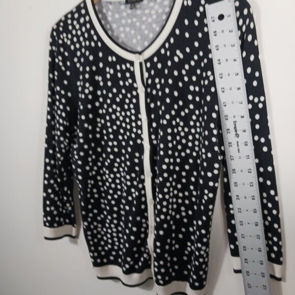 Talbots Medium Cardigan Sweater, Black/White Polka Dot, 3/4 Sleeve, Light Weight - Picture 12 of 16